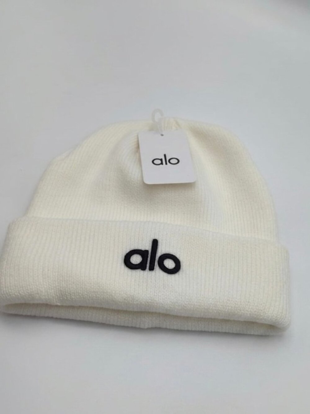 NWT Alo White Beanie with black